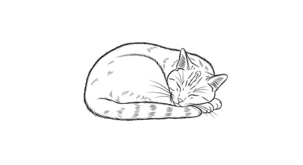 Sleeping Cat Curled Up Comfortably on a Soft Surface with Tranquil Atmosphere