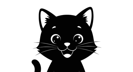 Obraz premium Happy Black Cat With Large Eyes and Cheerful Expression on a White Background