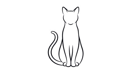 Minimalist Outline of a Sitting Cat in Simple Black and White Design