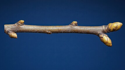 Obraz premium Detailed Bare Branch with Buds Against a Dark Blue Studio Background