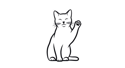 Animated Illustration of a Playful Cat Waving Its Paw in a Whimsical Style