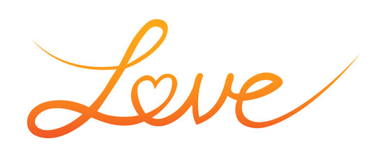 Calligraphic Love Text with Heart, Orange Gradient on Black