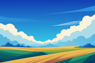 Obraz premium Grass Field landscape with blue sky and white cloud