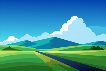 Obraz premium Grass Field landscape with blue sky and white cloud
