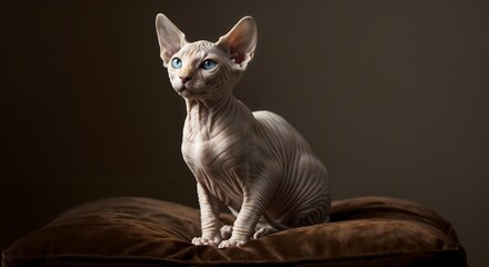 Portrait of sphinx cat on brown background