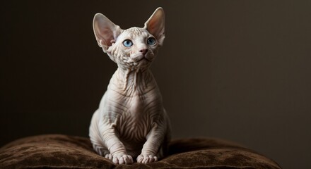 Portrait of sphinx cat on brown background