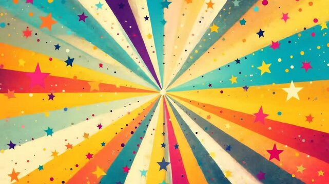 Vibrant Retro Rainbow Burst Background With Stars
