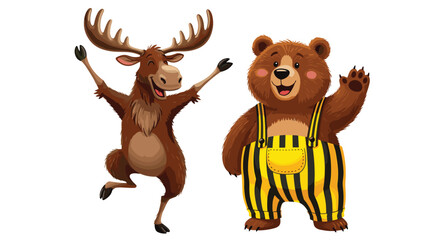 Fototapeta premium Joyful Forest Friends A Bear and a Moose Celebrating Together in Harmony