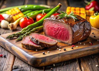 Close-up shot of a perfectly cooked filet mignon