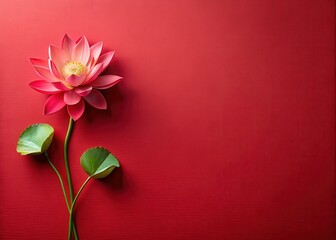 A red paper background with a single lotus flower