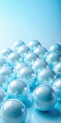 Abstract background of light blue glossy spheres on a pastel blue surface
