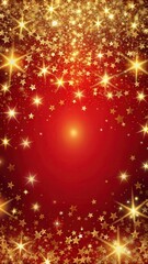 Festive red background with golden glitter and twinkling stars