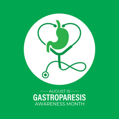 August is Gastroparesis Awareness Month Support, Educate  Empower for Digestive Health. A concept for healthcare and medicine. Creating for web banner, cards, prints, social media, poster background.