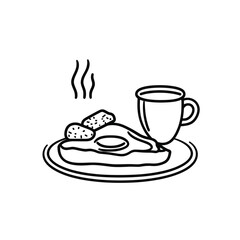 Line Art Illustration of a Delicious Breakfast with Fried Egg, Toast, and Coffee Cup