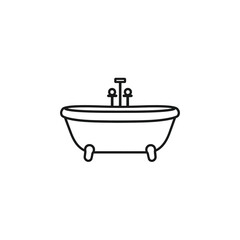 Line Art Illustration of Freestanding Bathtub with Faucet on White Background
