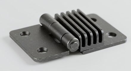 Closeup of dark gray metal hinge