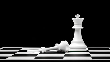 White chess queen and pawn on chessboard.
