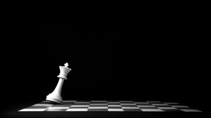 White chess queen fallen on a black and white chessboard.