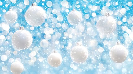 White Christmas ornaments, soft light, bokeh, hanging, festive.