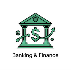 Banking and Finance Icon with Dollar Symbol and Arrow Growth – Financial Services Vector Illustration on White Background