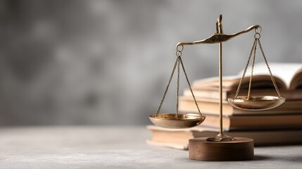 Elegant Brass Scales of Justice on a Stack of Law Books