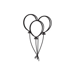Line Drawing of Three Round Balloons Attached with Strings Isolated on White Background