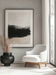 high detail visual of Modern living room interior with white poster on teal wall high detail