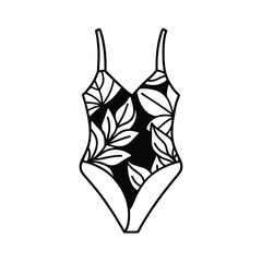 Swimsuit featuring colorful floral print Line Art Vector illustration