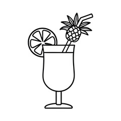 Tropical cocktail with fruit garnishes Line Art Vector illustration