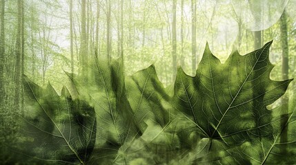 Captivating Forest Scene, Green Maple Leaves in Natural Harmony