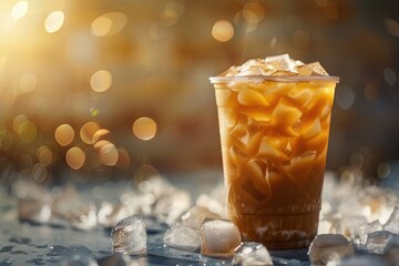 High Resolution Image of a Cup of Iced Coffee with Ice in it