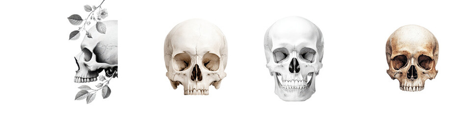 Fototapeta premium Anatomical study of human skulls in monochrome