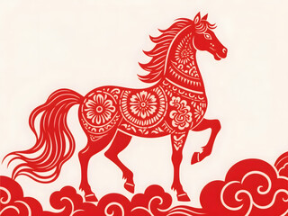 Papercut style illustration for Year of the Horse Festival