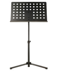 Black adjustable music stand for musicians on a transparent background