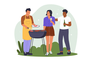 Friends Enjoying Backyard Barbecue Party Illustration. Illustrations for websites, landing pages, mobile apps, posters and banners