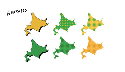 カラフルな柄模様の北海道の地図の手書きベクターイラスト