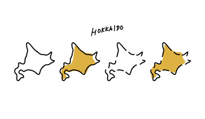 ポップな北海道の地図の手書きベクターイラスト