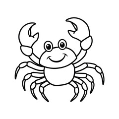 Cute crab waving its claws playfully Line Art Vector illustration