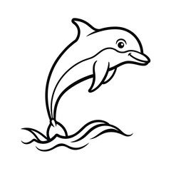 Cute dolphin jumping from ocean waves Line Art Vector illustration