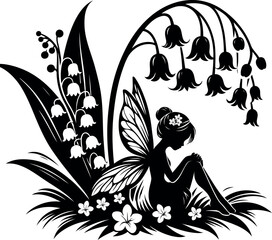 Enchanting fairy taking a quiet rest under a graceful Lily of the Valley bell