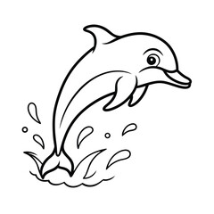 Fototapeta premium Cute dolphin splashing joyfully in water Line Art Vector illustration