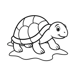 Cute turtle slowly crawling across sand Line Art Vector illustration