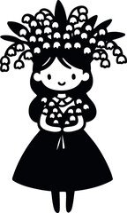 Girl with a lovely Lily of the Valley crown standing in a blooming garden
