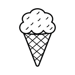 Ice cream cone with two scoops stacked Line Art Vector illustration