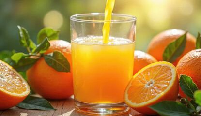 Fototapeta premium Freshly Squeezed Orange Juice Pouring into a Glass