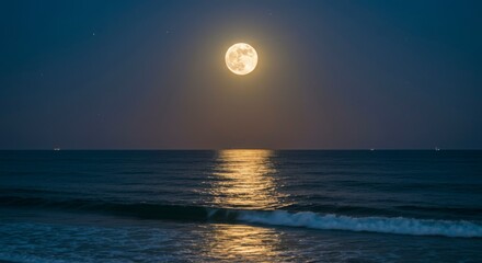 Full moon over a tranquil ocean