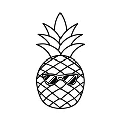 Obraz premium Pineapple wearing stylish sunglasses Line Art Vector illustration