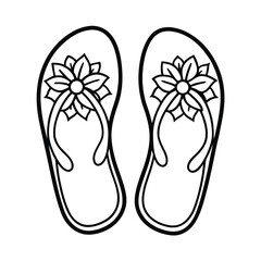 Summer flip flops with floral artwork Line Art Vector illustration