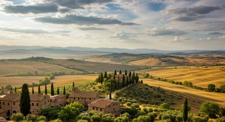 Naklejka premium Tuscan landscape with rolling hills
