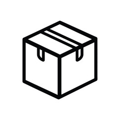 Minimalist Black Outline of a Square Box with Packing Tape Detail on White Background